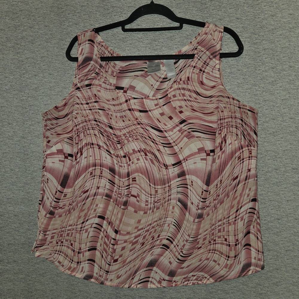 Emma James Pink Wavy Tank‎ Blouse Women's Size 16W Semi Sheer Liz Claiborne Co.